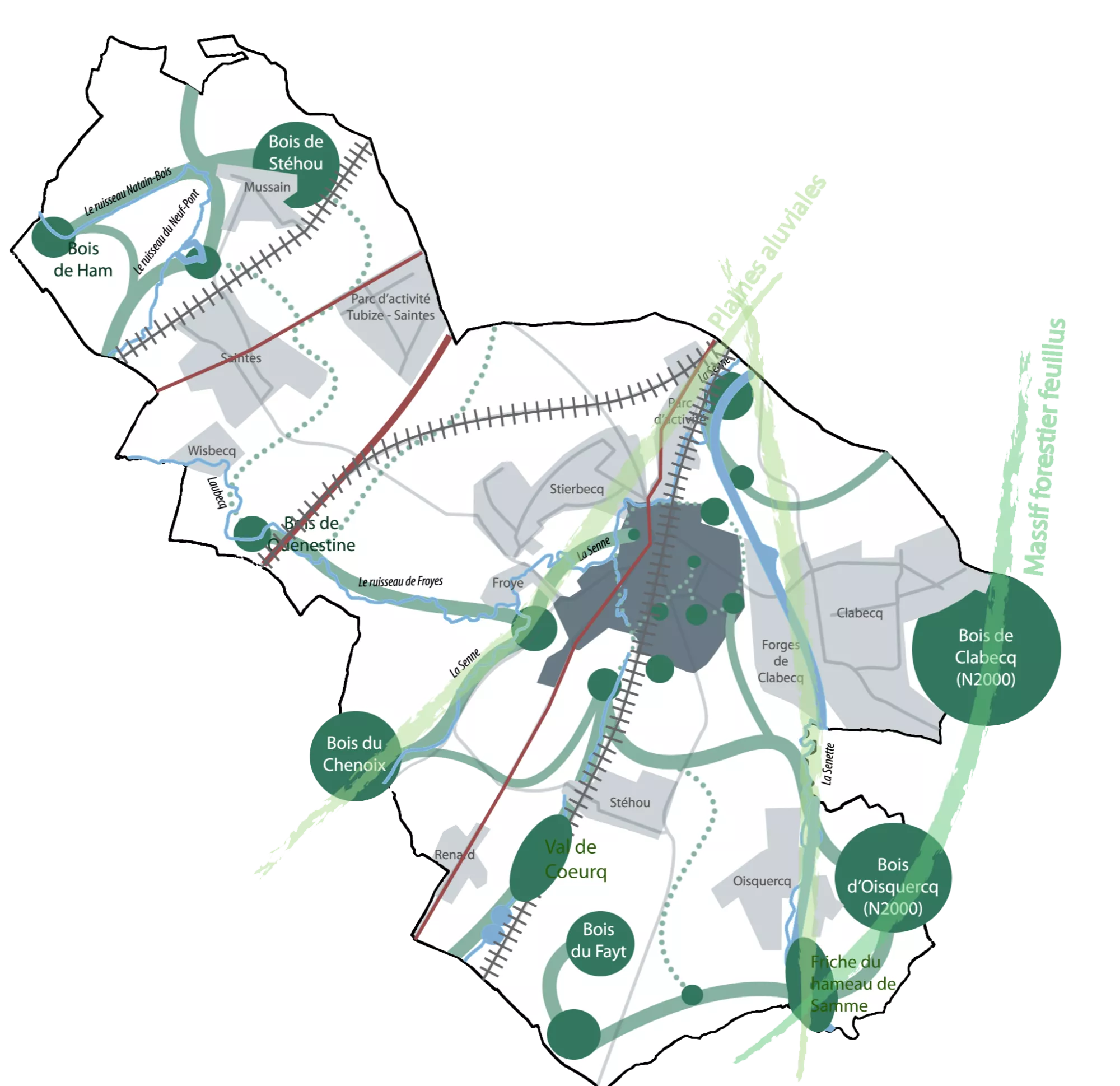 Carte synthétisant le Maillage Vert dans le cadre du SDC de Tubize