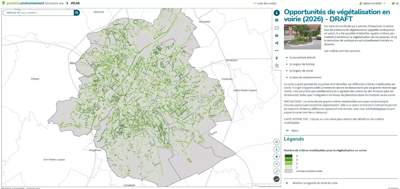 Carte d'opportunités de végétalisation en voirie - Geodata (BE)