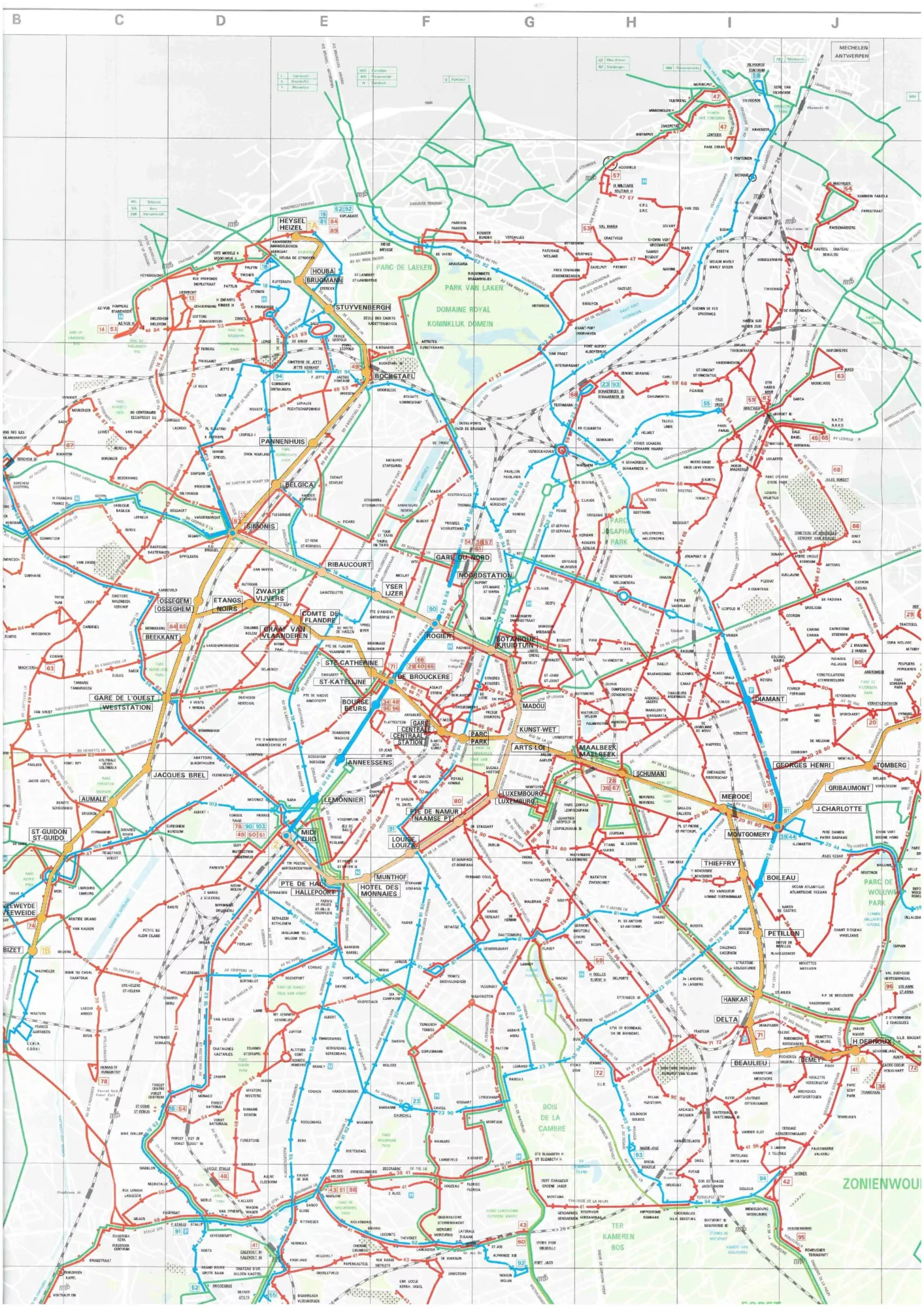 Extrait du plan réalisé pour la STIB en 1992