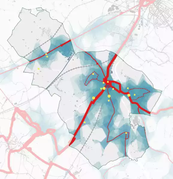 Carte d'accessibilité aux transports publics à Tubize