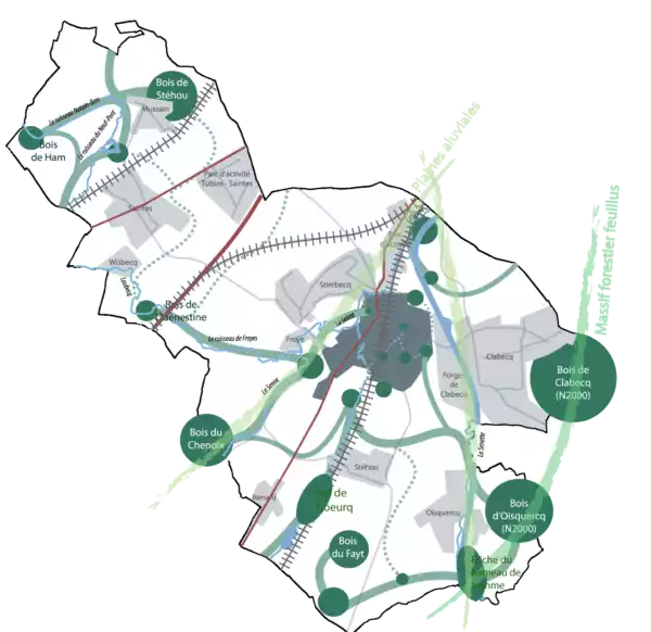 Carte synthétisant le Maillage Vert dans le cadre du SDC de Tubize